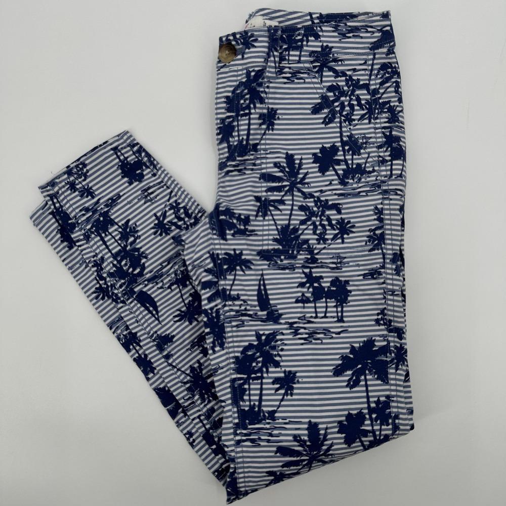 Vineyard Vines Pants Womens 00 Blue White Palm Tree Stripe Sailboat Stretch